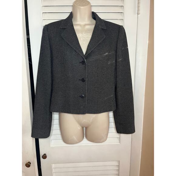 Linda Allard Ellen Tracy 3 button black tweed blazer size 6 Mint condition Perfe - Picture 1 of 6
